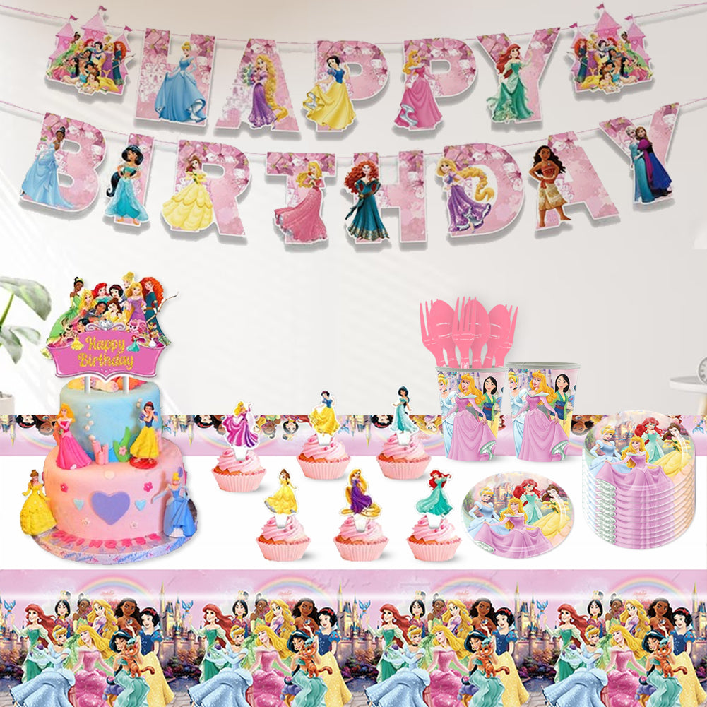 Pink Fairy Tale Princess Birthday Party Decorations Set – Kids Party Supplies with Backdrop, Banner, Balloons, Tableware & Cake Toppers