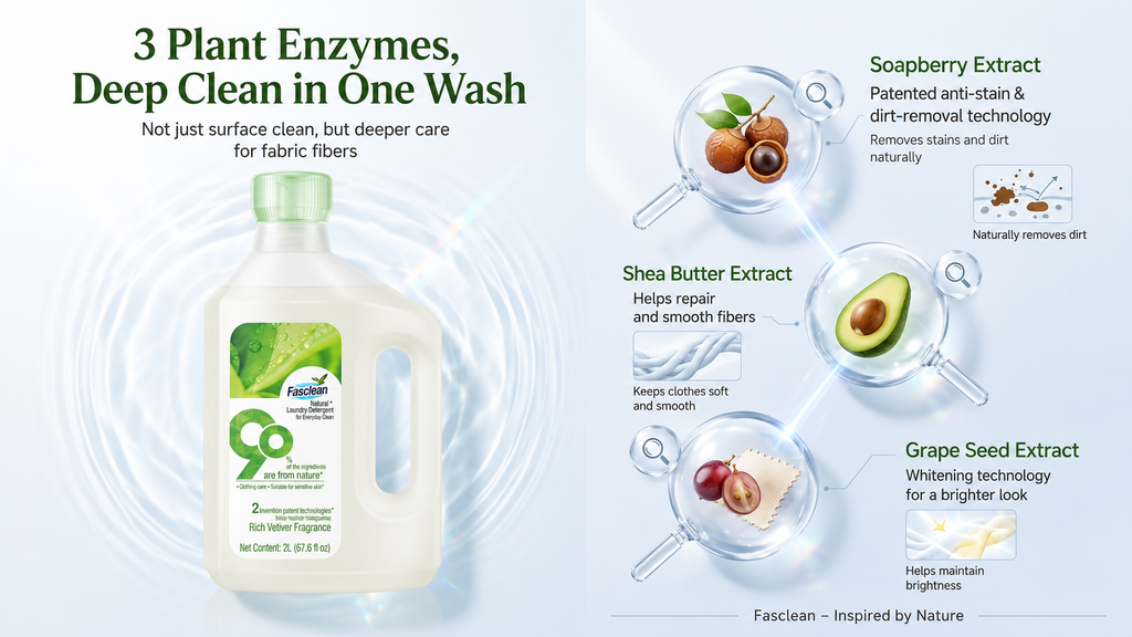 Fasclean 90% Natural Ingredient Laundry Detergent, 2L Liquid Laundry Soap for Machine Wash & Hand Wash, Gentle Formula for Clothes