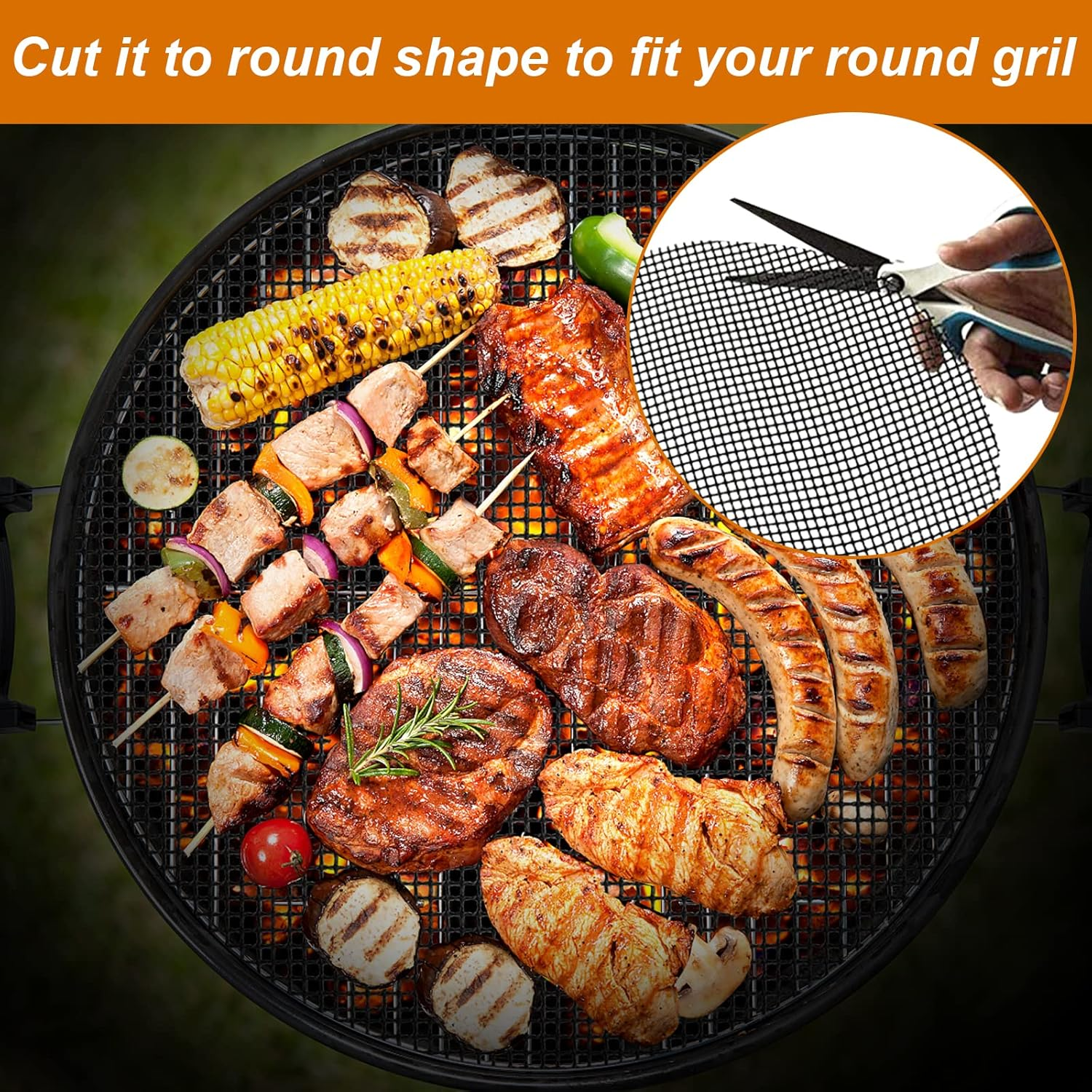 3 Pack Reusable BBQ Grill Mesh Mats, Non-Stick Cooking Sheets for Barbecue, Gas, Charcoal & Electric Grills, 33×40cm
