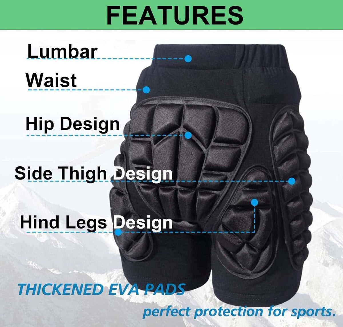 Adult 3D Padded Protective Shorts for Skiing, Snowboarding & Skating