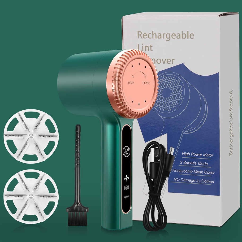 Rechargeable Fabric Shaver – Electric Lint Remover with 6-Blade System, 3 Speeds, Large Lint Collector