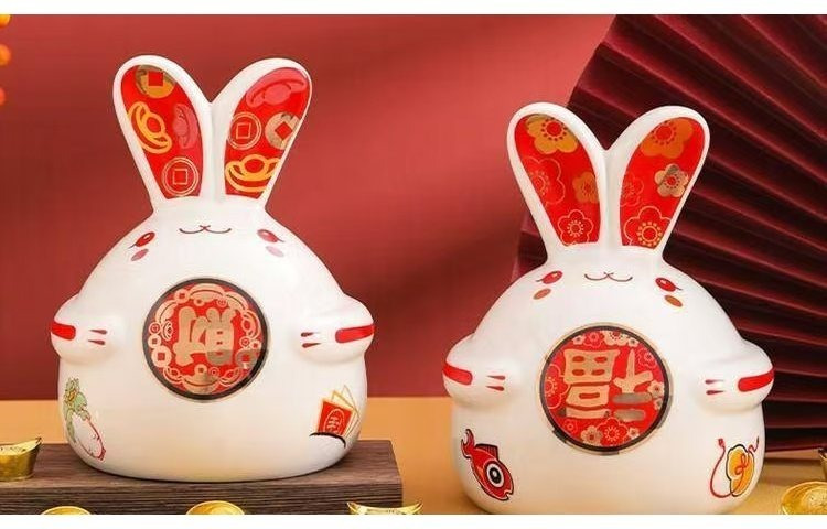 Cute Rabbit Ceramic Piggy Bank – Decorative Money Box for Home and Gift