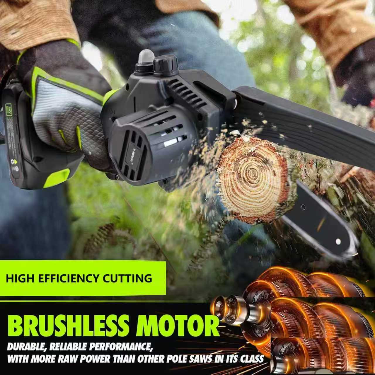 Cordless Mini Chainsaw with Extension Pole – Portable Electric Tree Pruning Saw Kit