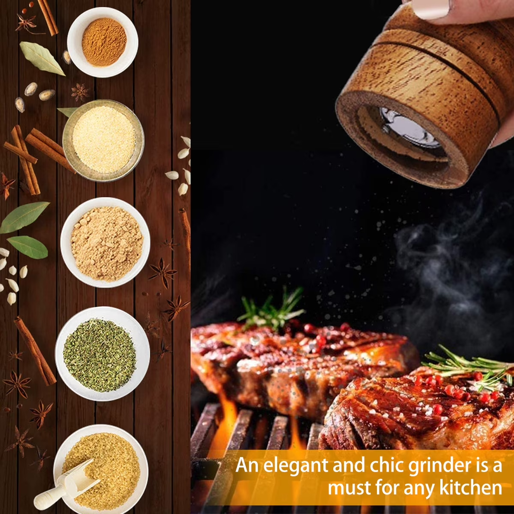 Wood Pepper Mill Grinder Adjustable Ceramic Core Salt & Pepper Grinder Refillable Oak Wood Mill 5in8in10in