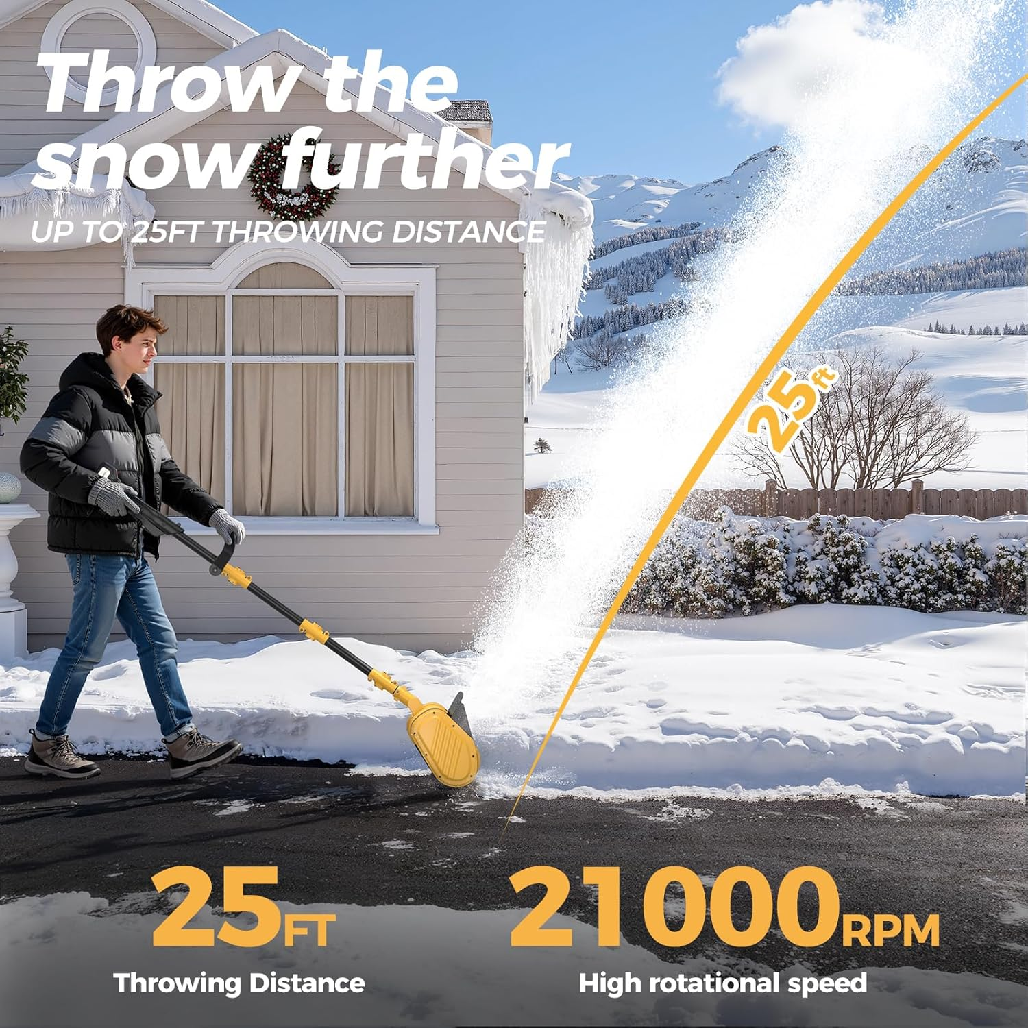 24V Cordless Electric Snow Shovel – 13" Snow Thrower with Battery & Charger