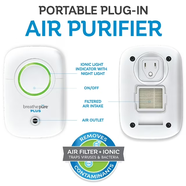 Breathe Pure Plus Plug-In Air Purifier with HEPA Filter & Ionic Freshener