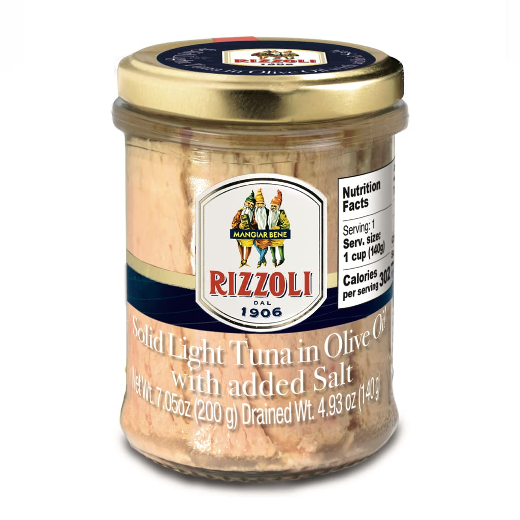 Rizzoli Italian Solid Light Tuna Fillets in Olive Oil – 200g Gourmet Imported Seafood Jar