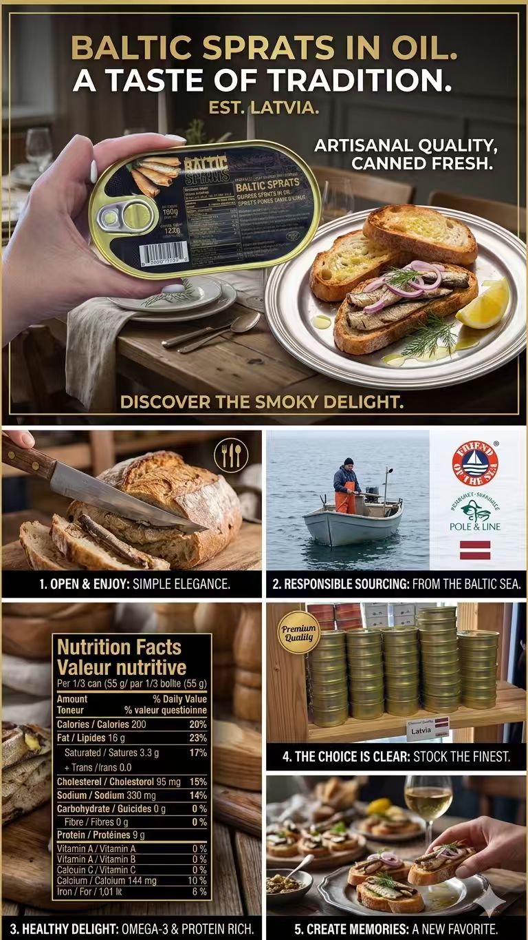 Baltic Sprats in Oil, Ready-to-Eat Canned Fish Snack, 2 Pack, Best Before May 2028