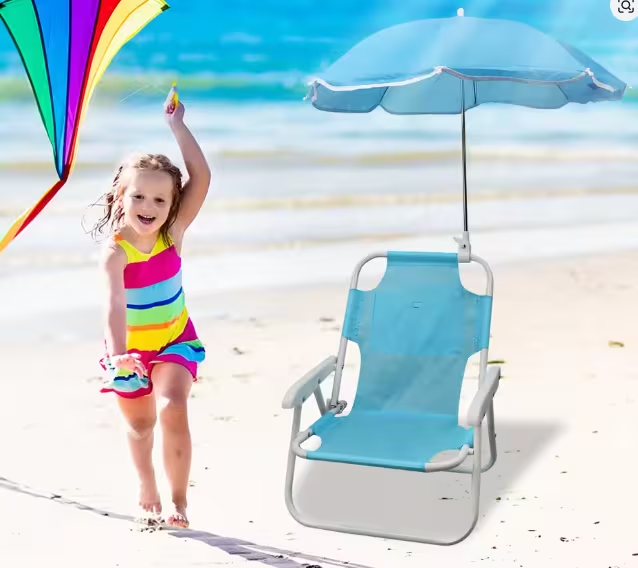 Kids Folding Beach Chair with Umbrella, Portable Outdoor Camping Chair, Ages 1–5
