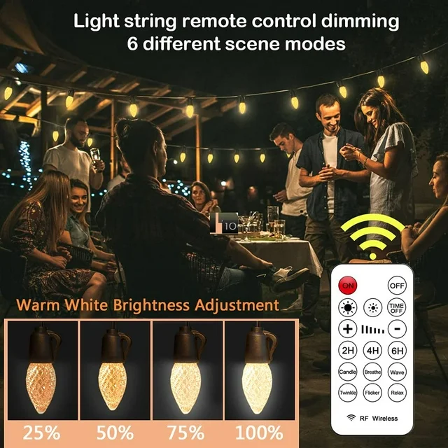 Outdoor String Lights 49ft Shatterproof LED Outdoor Lights Waterproof Patio String Light with 20pcs C35 Bulbs Commercial Hanging Light for Cafe Bistro Garden Deck Backyard Balcony Party Decor