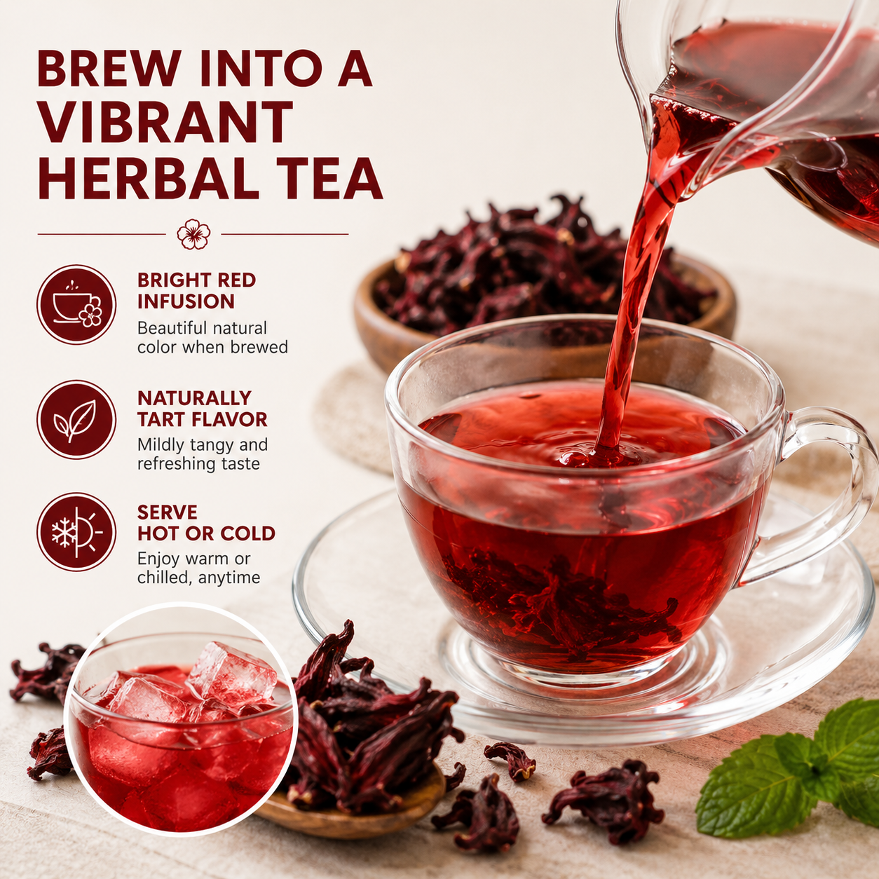 Dried Hibiscus Flowers 227g (8oz / 1/2lb) | Loose Herbal Tea Ingredient