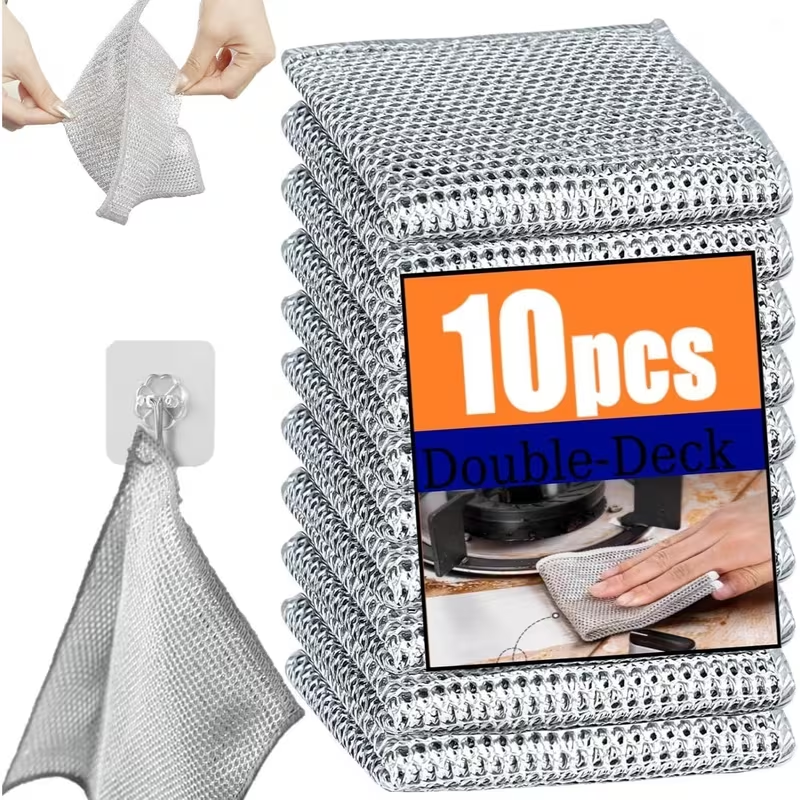 Multipurpose Non-Scratch Wire Dishcloth – Reusable Kitchen Cleaning Cloth for Dishes, Sinks, Counters & Stove Tops (10 / 30 PCS)