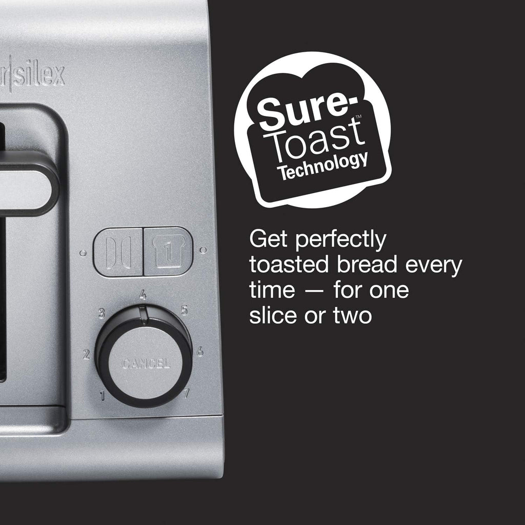 Proctor Silex 2 Slice Extra Wide Slot Toaster with Sure-Toast Technology, Shade Selector & Bagel Setting, Black and Stainless Steel (22302), SILVER