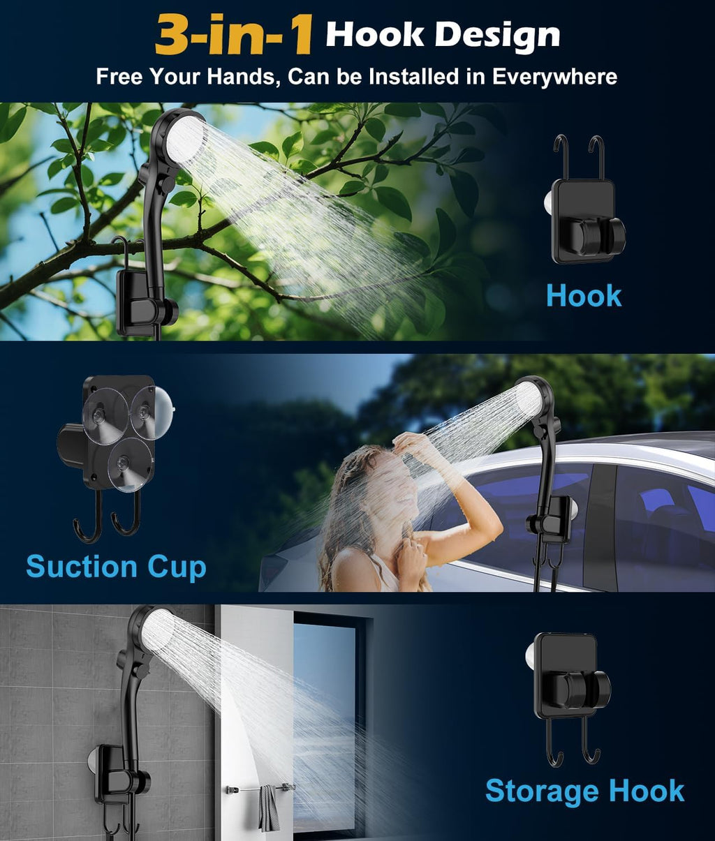 WADEO Portable Shower, 6000mAh Rechargeable Camping Shower Pump with Light, 5 Spray Modes, Fahrenheit Display, IPX8 Waterproof, Ideal for Camping, Travel, Car Washing, Pet Bathing