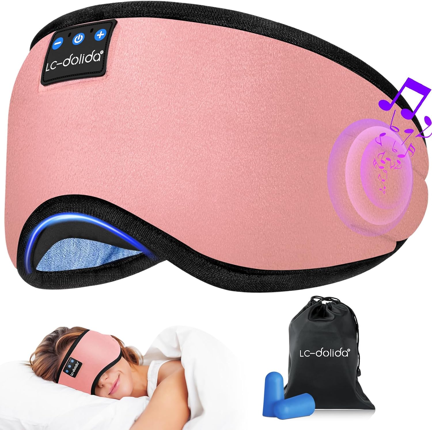 Sleep Headphones Bluetooth 5.4 Eye Mask Sleeping Headphones, Wireless Eye Mask Sleep Earbuds Built-in MIC Women Office Air Travel Cool Tech Gadgets Unique Gifts Pink