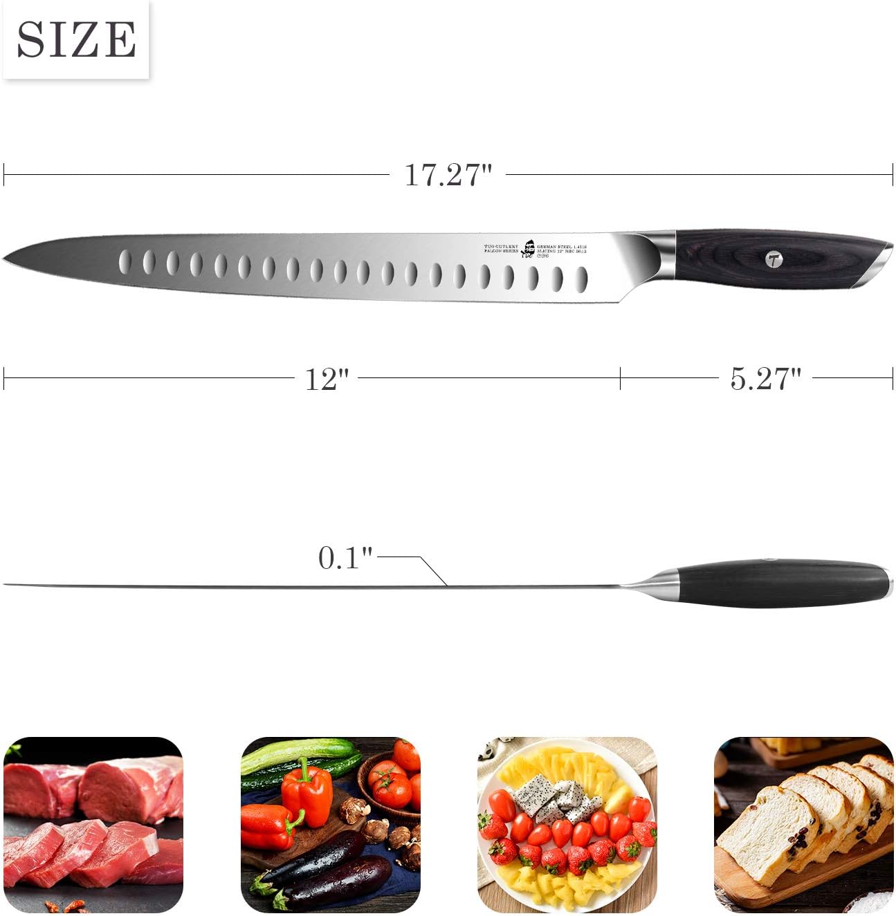 TUO Slicing Carving Knife 12 inch - Slicing Carving Knife for Brisket Turkey Meat German Steel with Full Tang Pakkawood Handle - Falcon Series with Gift Box