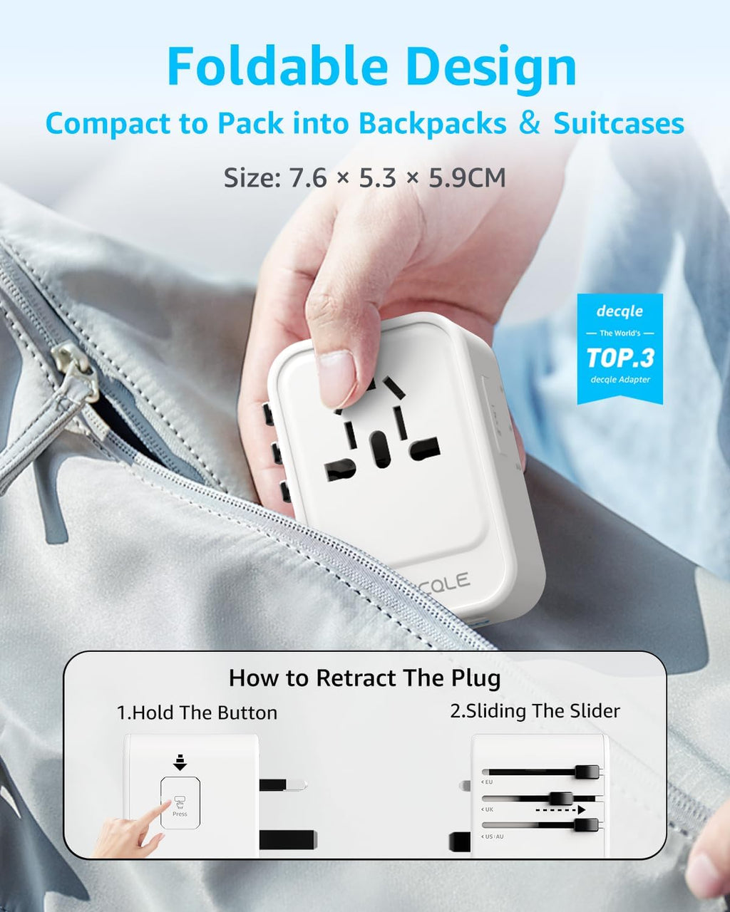 Universal Travel Adapter with USB-C Fast Charging – Worldwide Plug Converter for 224+ Countries (45W / 65W GaN)