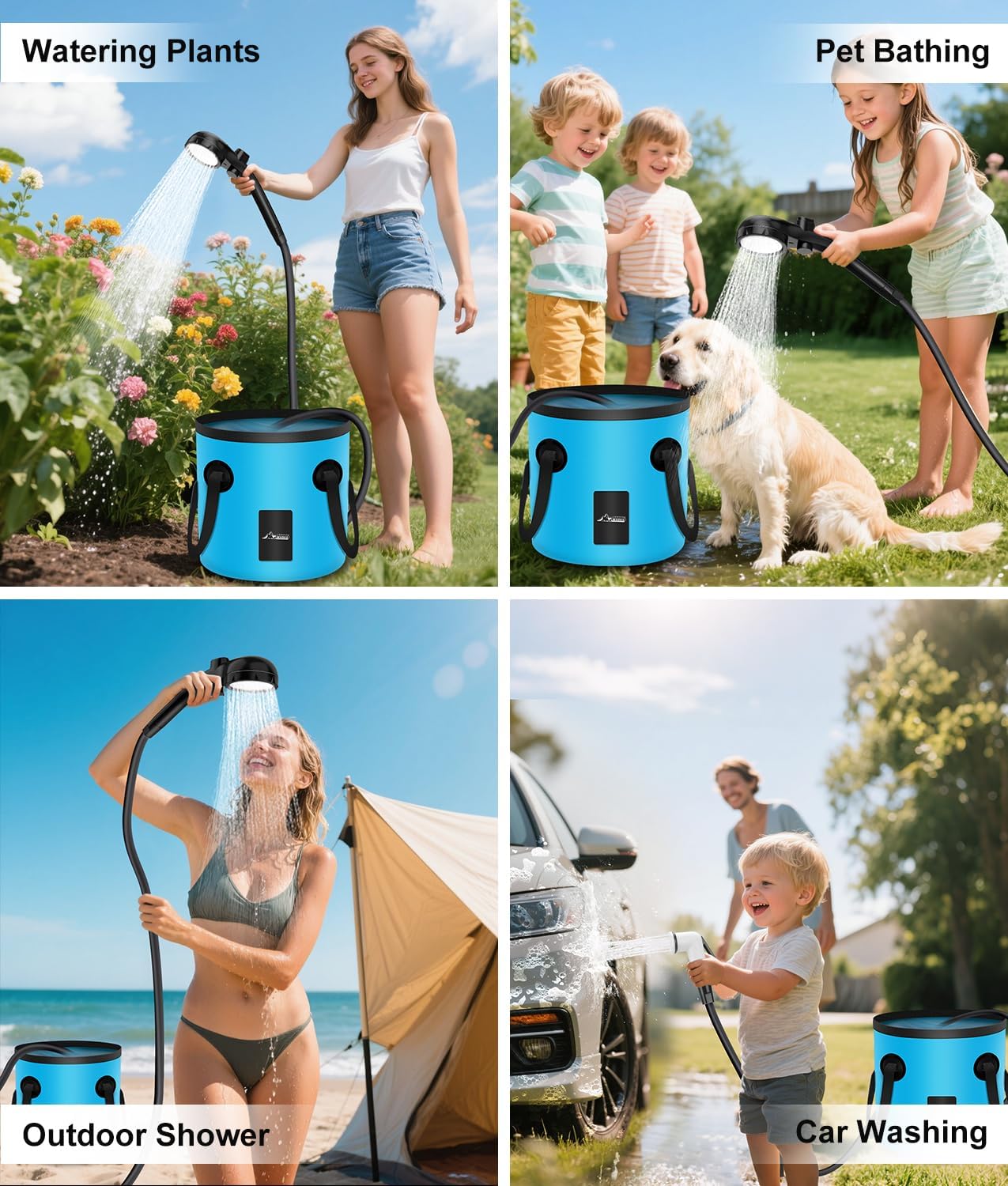 WADEO Portable Shower, 6000mAh Rechargeable Camping Shower Pump with Light, 5 Spray Modes, Fahrenheit Display, IPX8 Waterproof, Ideal for Camping, Travel, Car Washing, Pet Bathing