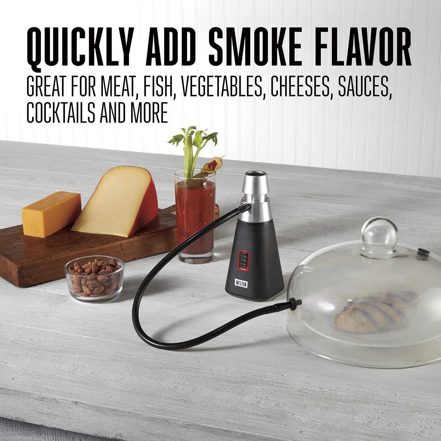 WESTON BRANDS Smoking Gun, Handheld Infuser for Meat, Cocktails, Cheese, Fish, with 4 Mesh Screens, 18” Hose, Wood Chip Starter Pack, Black (41-0801-W)