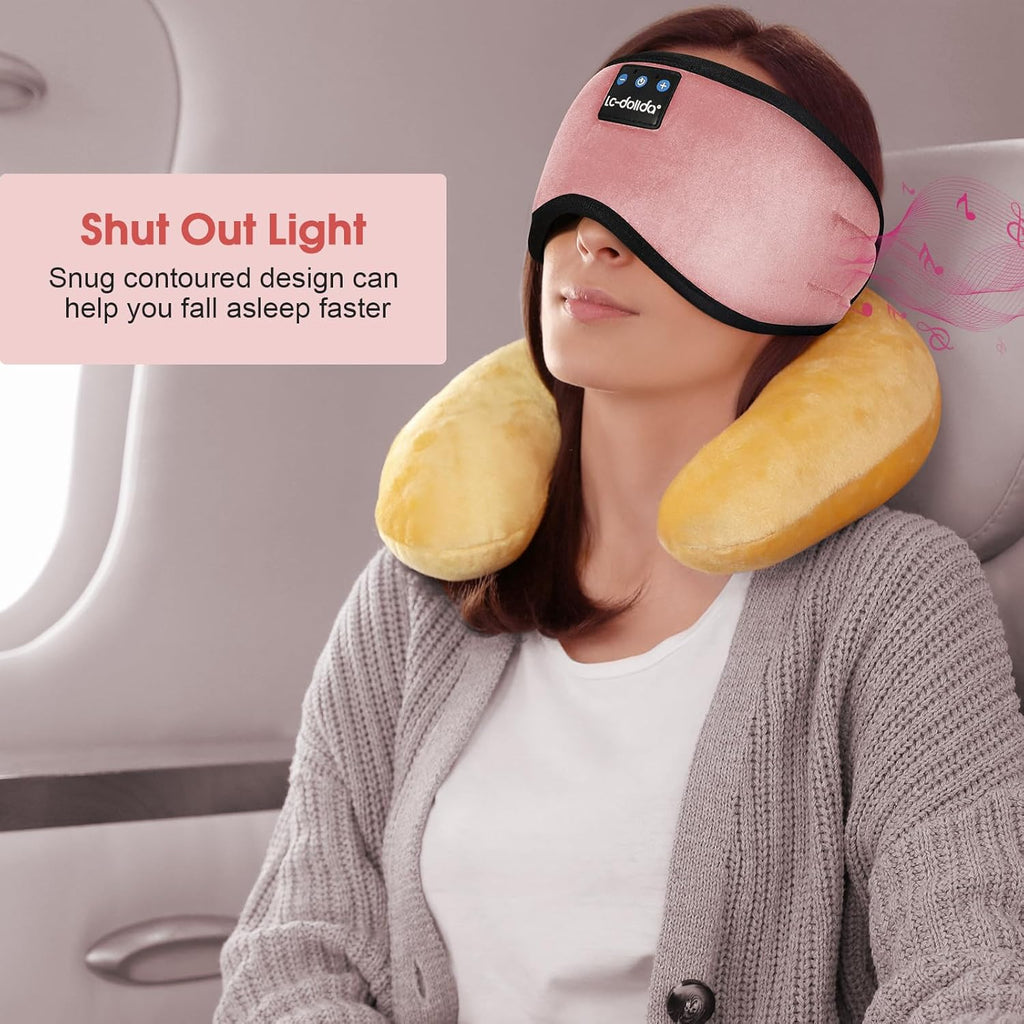 Sleep Headphones Bluetooth 5.4 Eye Mask Sleeping Headphones, Wireless Eye Mask Sleep Earbuds Built-in MIC Women Office Air Travel Cool Tech Gadgets Unique Gifts Pink