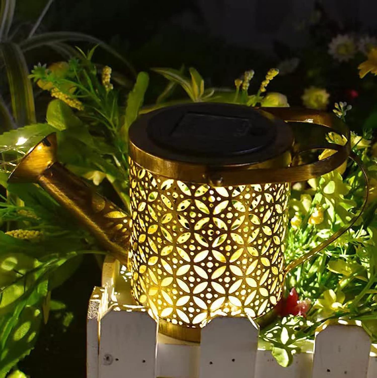 Solar Watering Can Light and Lantern - Hanging Waterproof Outdoor Shower Garden Light for Pathway, Yard, Lawn, Patio, Landscape Decor (With Bracket)