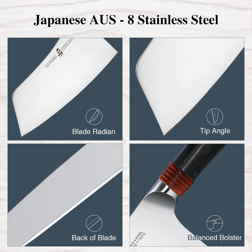 TUO Cleaver Knife - 7" Vegetable Cleaver Chopper Knife Chinese Kitchen Chef Knife Vegetable Chopper AUS-8 Stainless Steel Full Tang Pakkawood Handle, Ring Lite Series