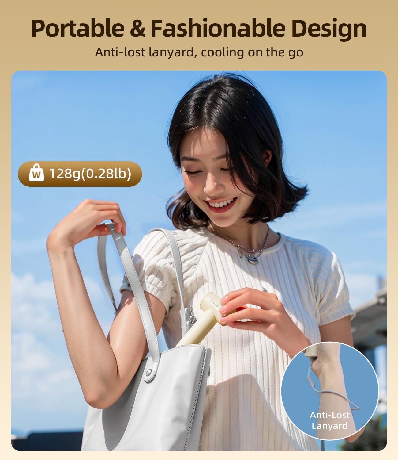 Portable Handheld Fan, 5 Speeds, 3000mAh Battery Rechargeable Fan with Power Display, Small Pocket Design, Lightweight Personal Cooling Fan for Travel Camping Women Men Outdoor