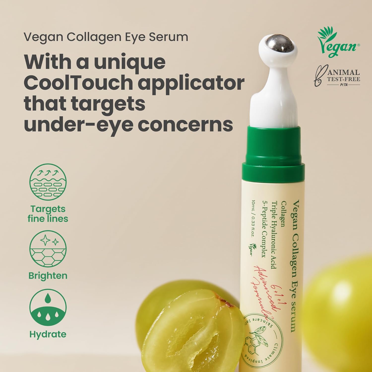 AXIS-Y Vegan Collagen Eye Serum with Triple Hyaluronic Acid & 5-Peptide Complex | Wrinkle Care, Fine Line Reduction, Brightening | Vegan & Cruelty-Free Korean Skin Care | 10ml