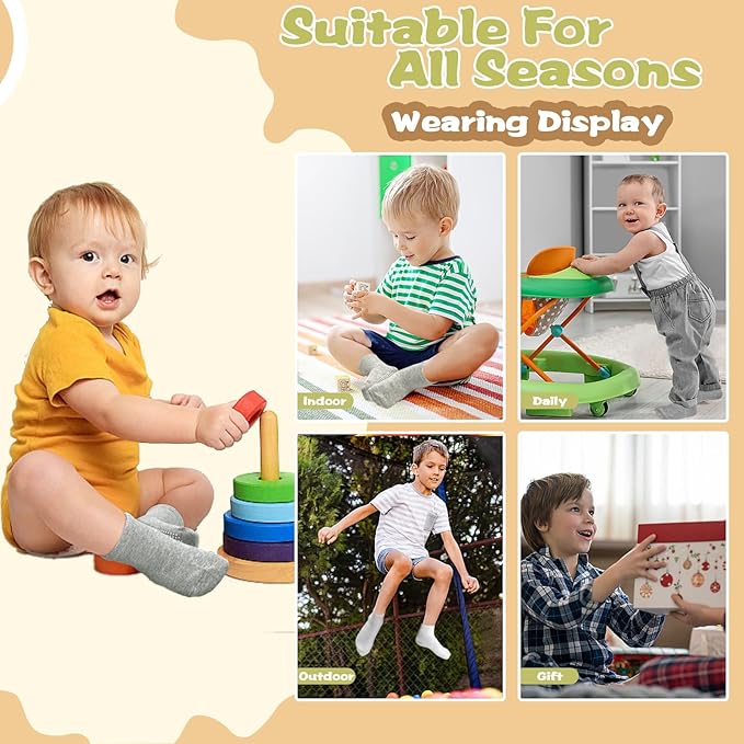 HYCLES Toddler Socks Kids Grip Socks Non Slip 12 Pairs Boy/Girl High Ankle Sticky Floor Socks For 1-10 Years Kids