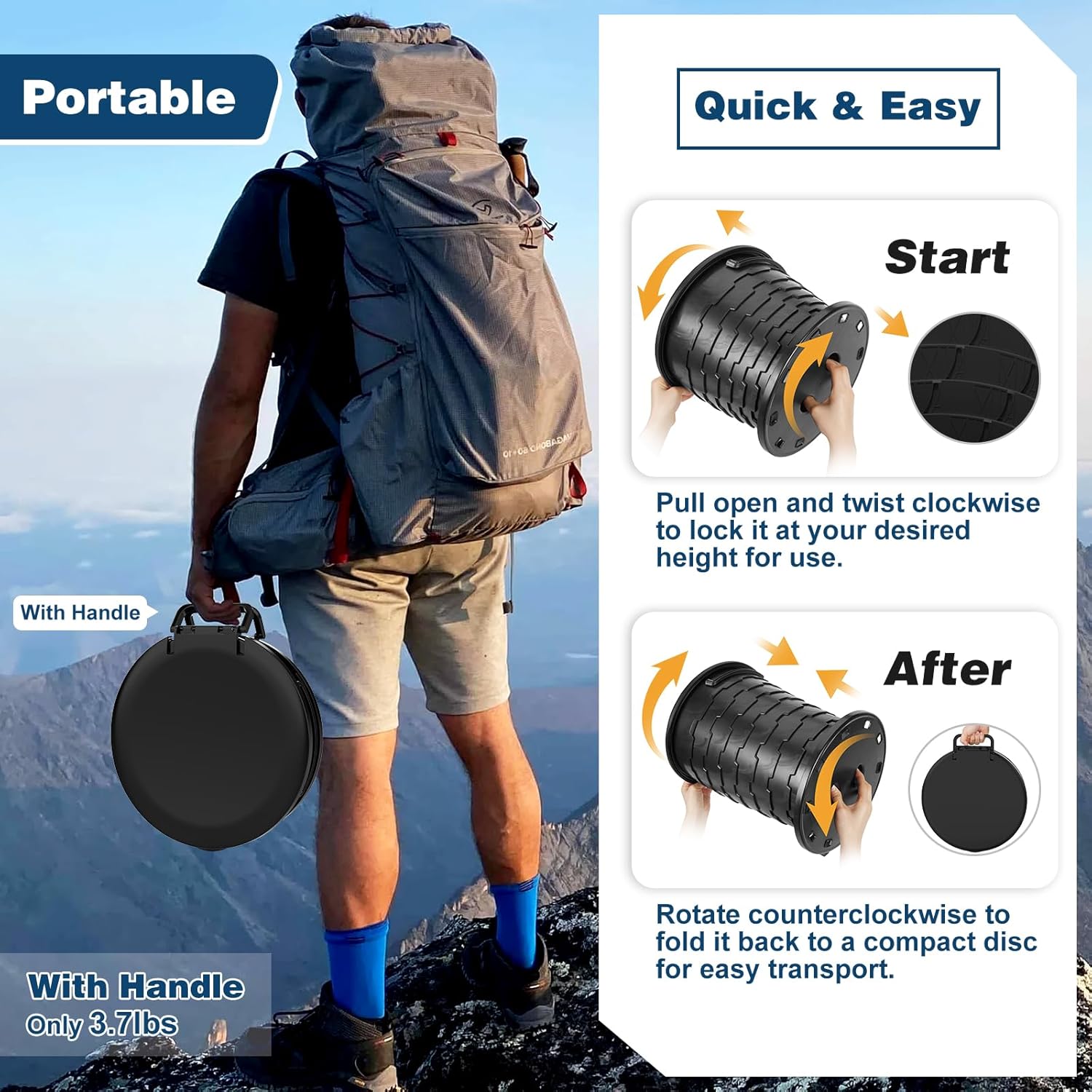 HK Portable Toilet with Toilet Paper Holder and Lid, Retractable Porta Potty for Camping, Foldable Toilet Adjustable Height for Camping, Hiking, Fishing, RV Travel, Road Trips