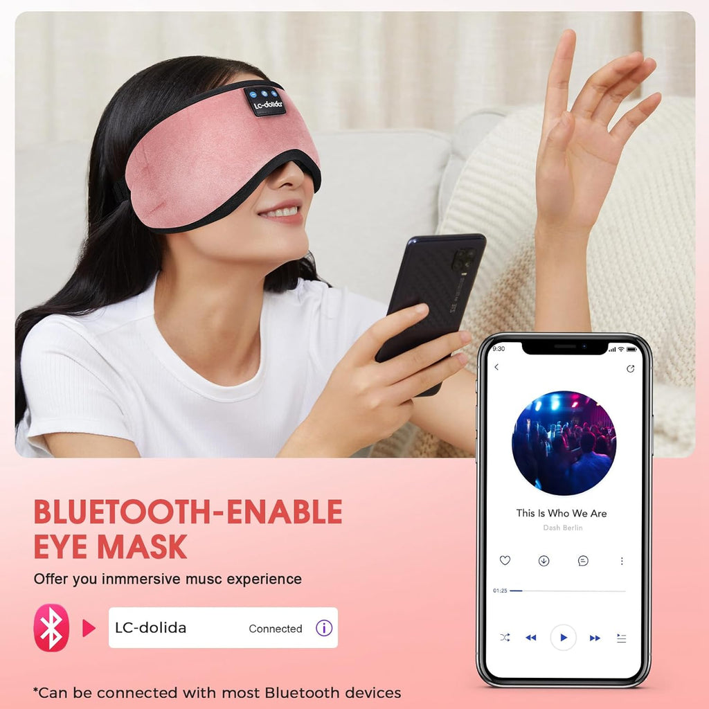 Sleep Headphones Bluetooth 5.4 Eye Mask Sleeping Headphones, Wireless Eye Mask Sleep Earbuds Built-in MIC Women Office Air Travel Cool Tech Gadgets Unique Gifts Pink