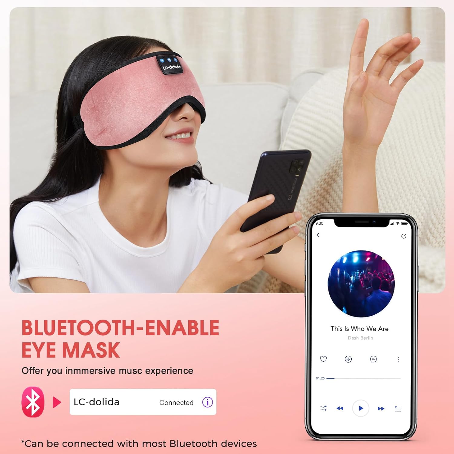 Sleep Headphones Bluetooth 5.4 Eye Mask Sleeping Headphones, Wireless Eye Mask Sleep Earbuds Built-in MIC Women Office Air Travel Cool Tech Gadgets Unique Gifts Pink