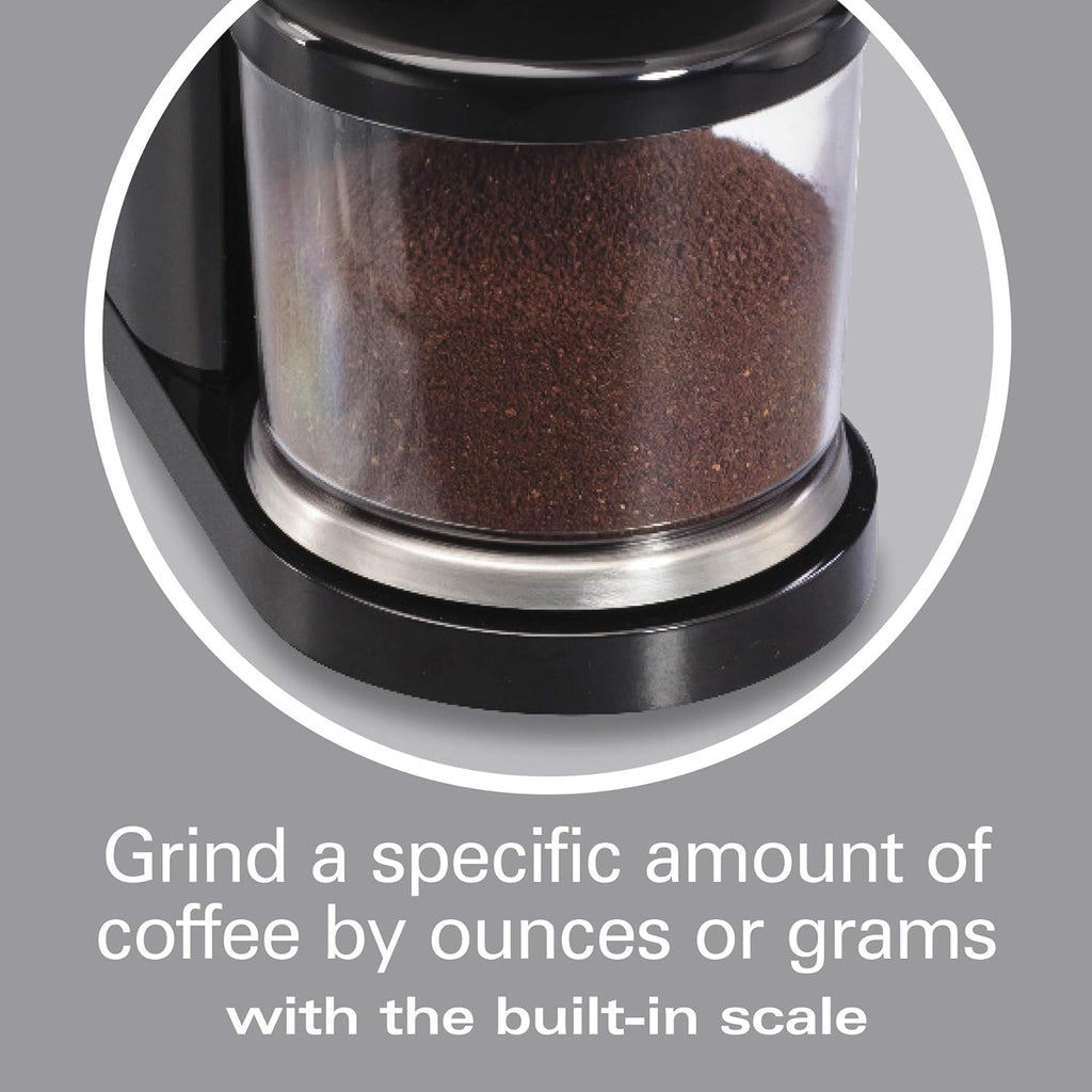 Hamilton Beach Professional Conical Burr Digital Coffee Grinder, 39 adjustable grind settings, Stainless steel conical burr, Black, 80405