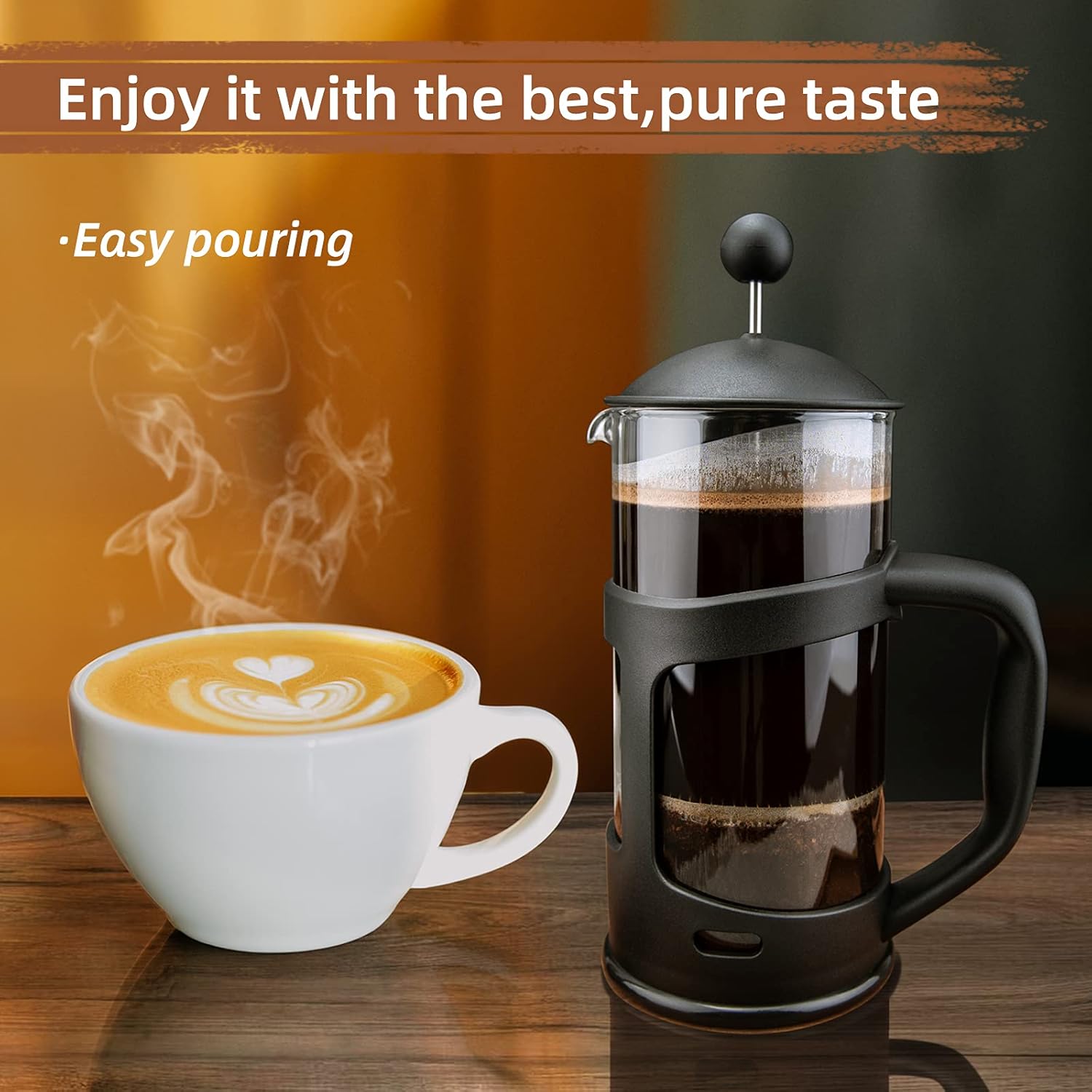 RAINBEAN Mini French Press Coffee Maker 1 Cups, 12oz Coffee Press, Perfect for Coffee Lover Gifts Morning Coffee, Maximum Flavor Coffee Brewer with Stainless Steel Filter, 350ml - Small