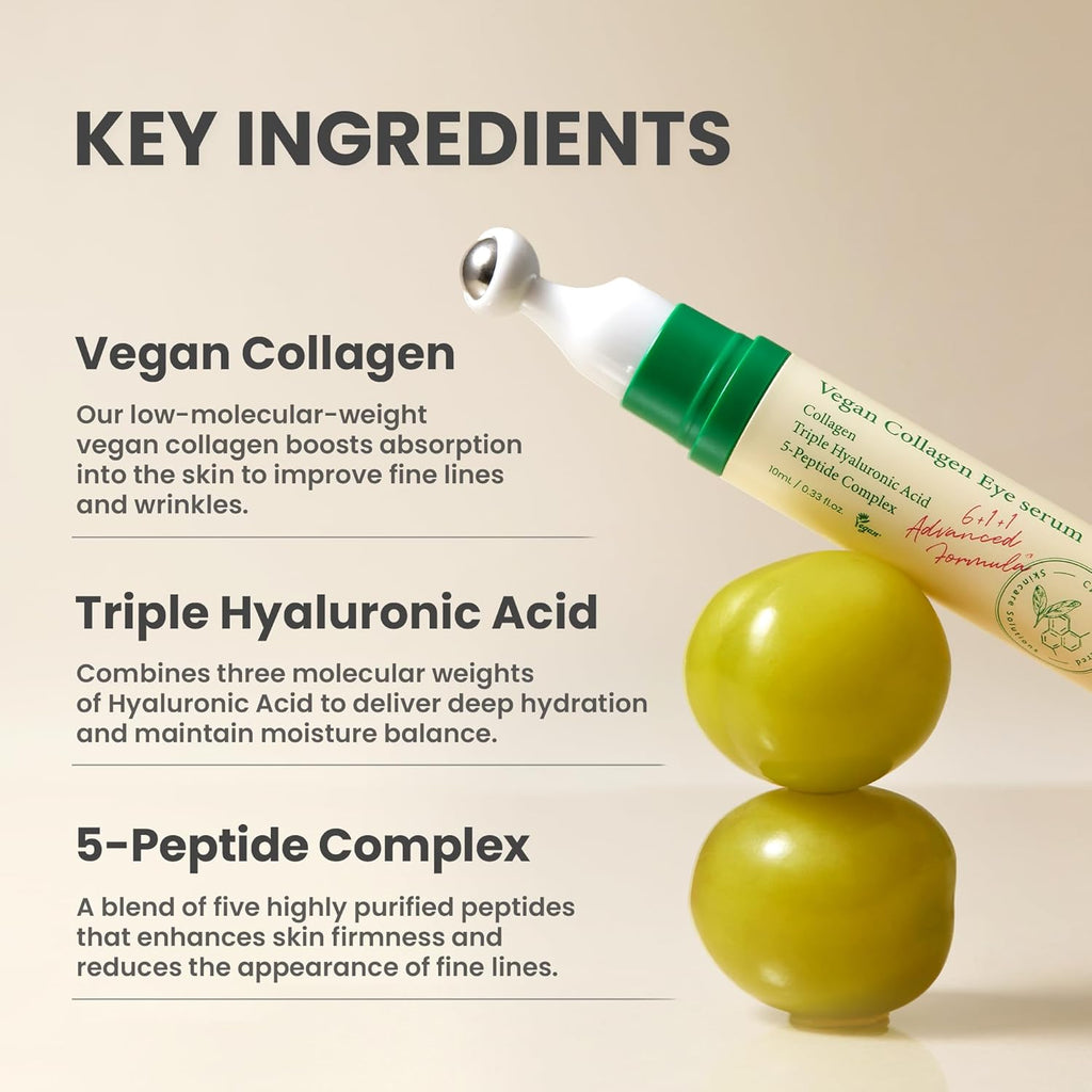 AXIS-Y Vegan Collagen Eye Serum with Triple Hyaluronic Acid & 5-Peptide Complex | Wrinkle Care, Fine Line Reduction, Brightening | Vegan & Cruelty-Free Korean Skin Care | 10ml