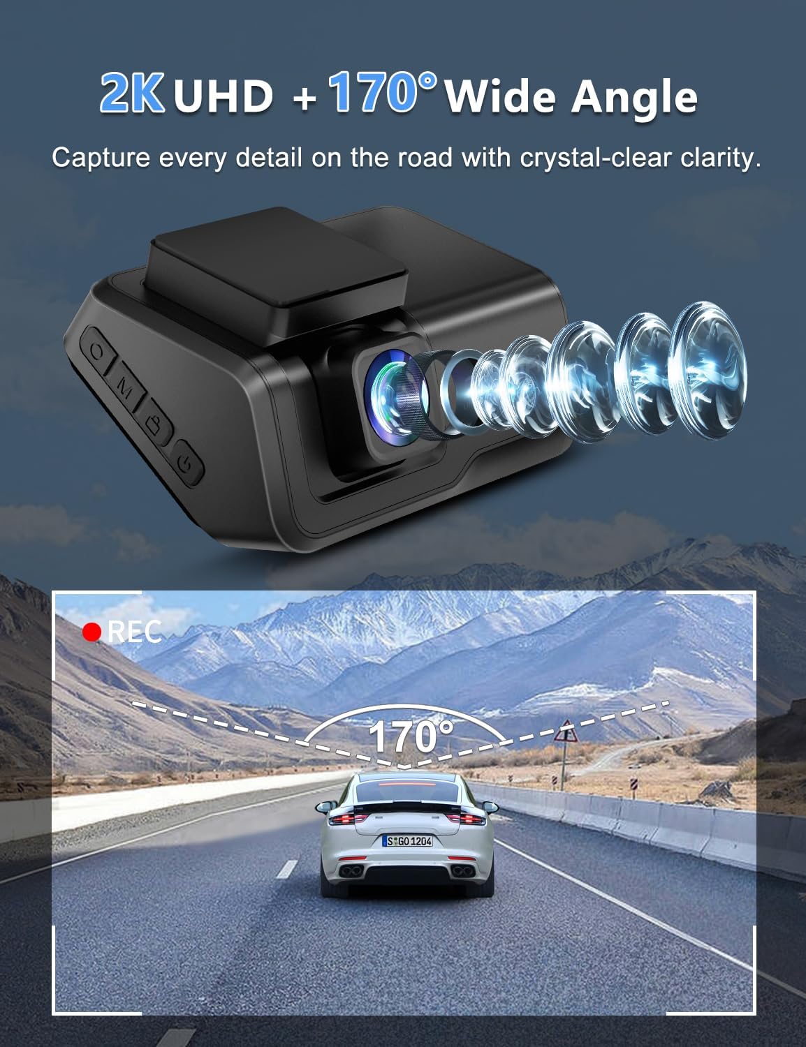 Dash Cam for Cars, 2K Car Camera with WiFi, Front Dash Camera for Cars, Otovoda Mini Dash Cam with Super Night Vision, 24 Hours Parking Monitor Dashcams, Loop Recording, WDR, G-Sensor