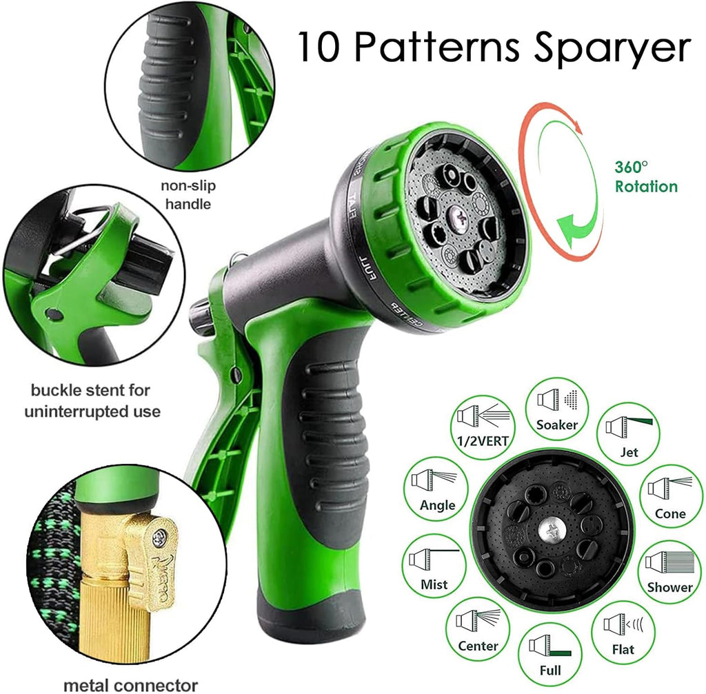 Upgrade Expandable Garden Hose Water Hose with 10-Function High-Pressure Spray Nozzle, Heavy Duty Flexible Hose, 3/4"" Solid Brass Fitting (150ft)