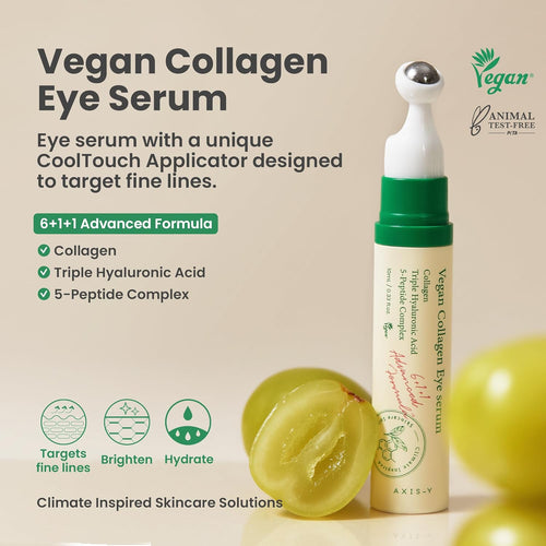 AXIS-Y Vegan Collagen Eye Serum with Triple Hyaluronic Acid & 5-Peptide Complex | Wrinkle Care, Fine Line Reduction, Brightening | Vegan & Cruelty-Free Korean Skin Care | 10ml