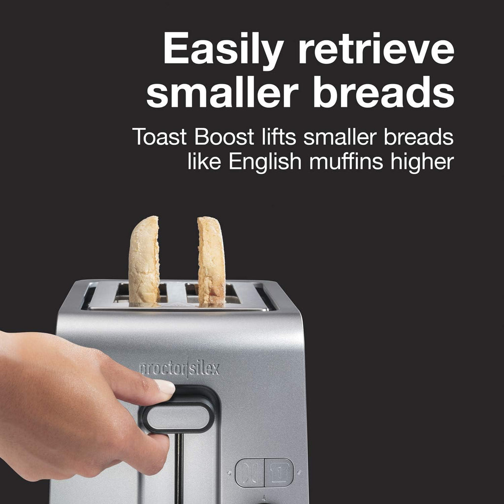 Proctor Silex 2 Slice Extra Wide Slot Toaster with Sure-Toast Technology, Shade Selector & Bagel Setting, Black and Stainless Steel (22302), SILVER