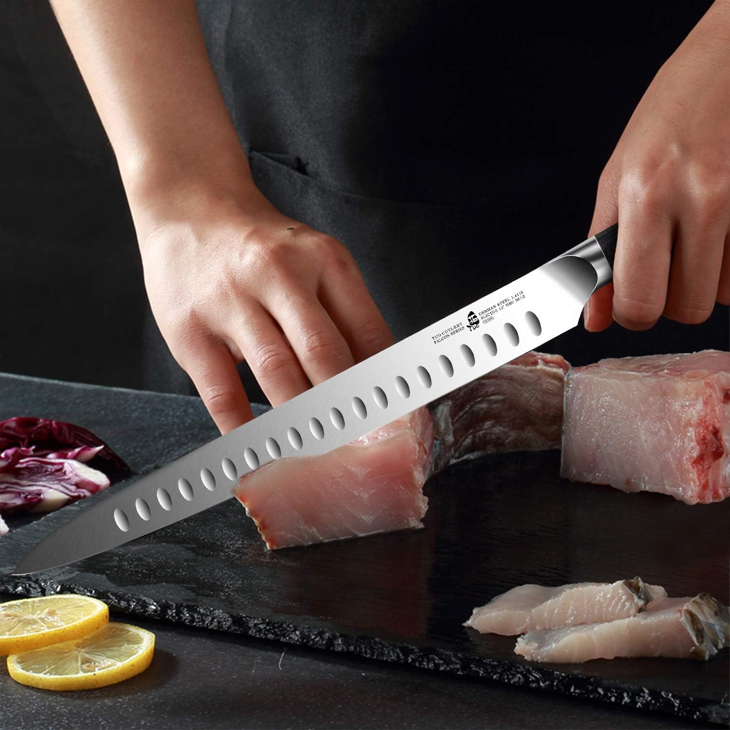 TUO Slicing Carving Knife 12 inch - Slicing Carving Knife for Brisket Turkey Meat German Steel with Full Tang Pakkawood Handle - Falcon Series with Gift Box