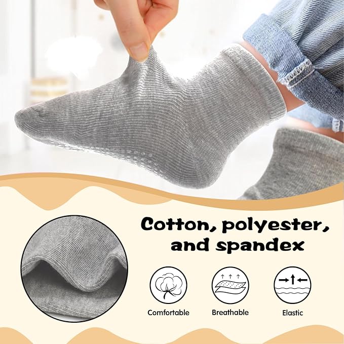 HYCLES Toddler Socks Kids Grip Socks Non Slip 12 Pairs Boy/Girl High Ankle Sticky Floor Socks For 1-10 Years Kids