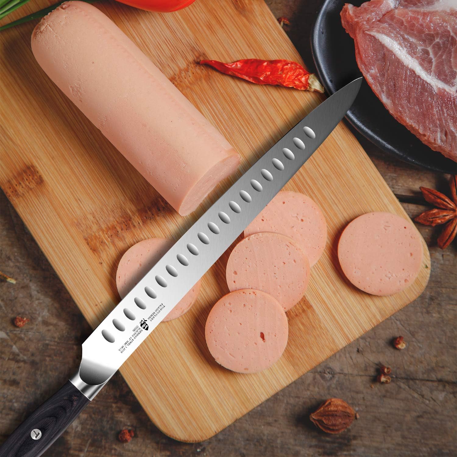 TUO Slicing Carving Knife 12 inch - Slicing Carving Knife for Brisket Turkey Meat German Steel with Full Tang Pakkawood Handle - Falcon Series with Gift Box