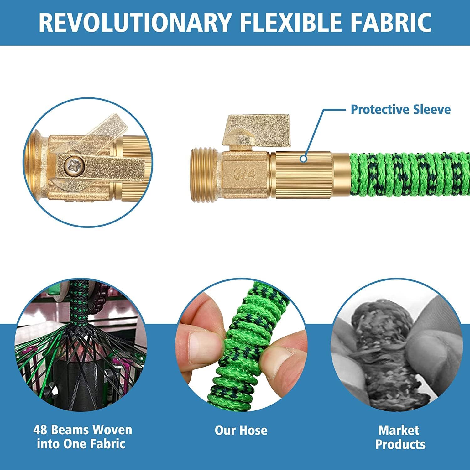 Upgrade Expandable Garden Hose Water Hose with 10-Function High-Pressure Spray Nozzle, Heavy Duty Flexible Hose, 3/4"" Solid Brass Fitting (150ft)