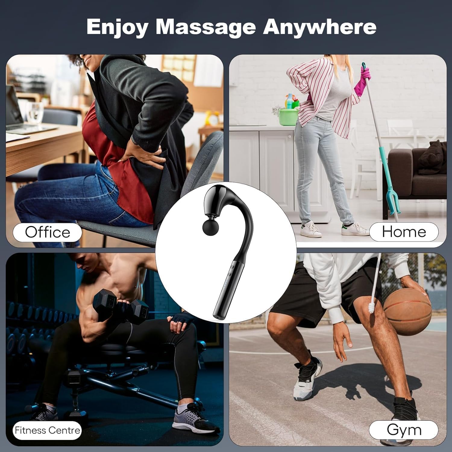 Massage Gun with Extension Handle,Back Massager Tool,U-shaped Massage