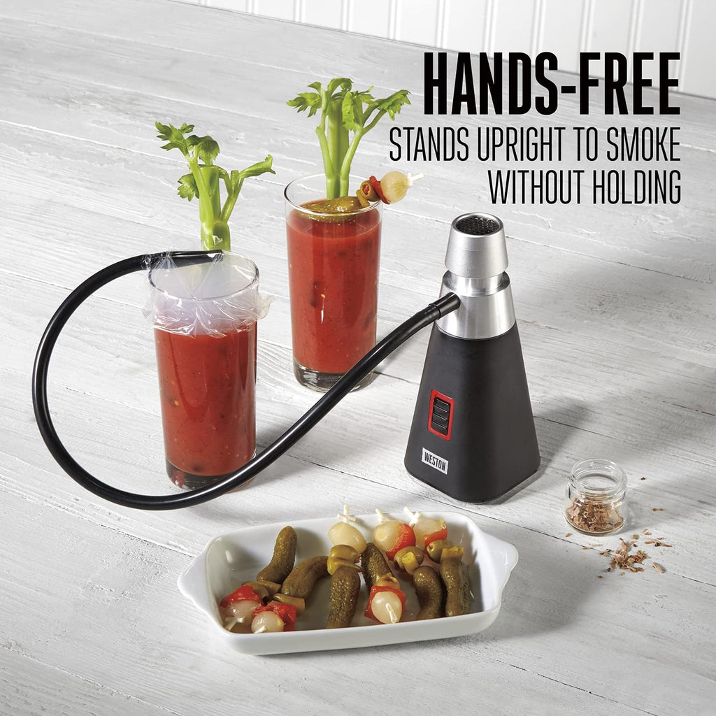 WESTON BRANDS Smoking Gun, Handheld Infuser for Meat, Cocktails, Cheese, Fish, with 4 Mesh Screens, 18” Hose, Wood Chip Starter Pack, Black (41-0801-W)