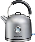 Proctor Silex Electric Dome Kettle, 1.7 Liter Capacity, Temperature Gauge, Stainless Steel, 41035C Grey