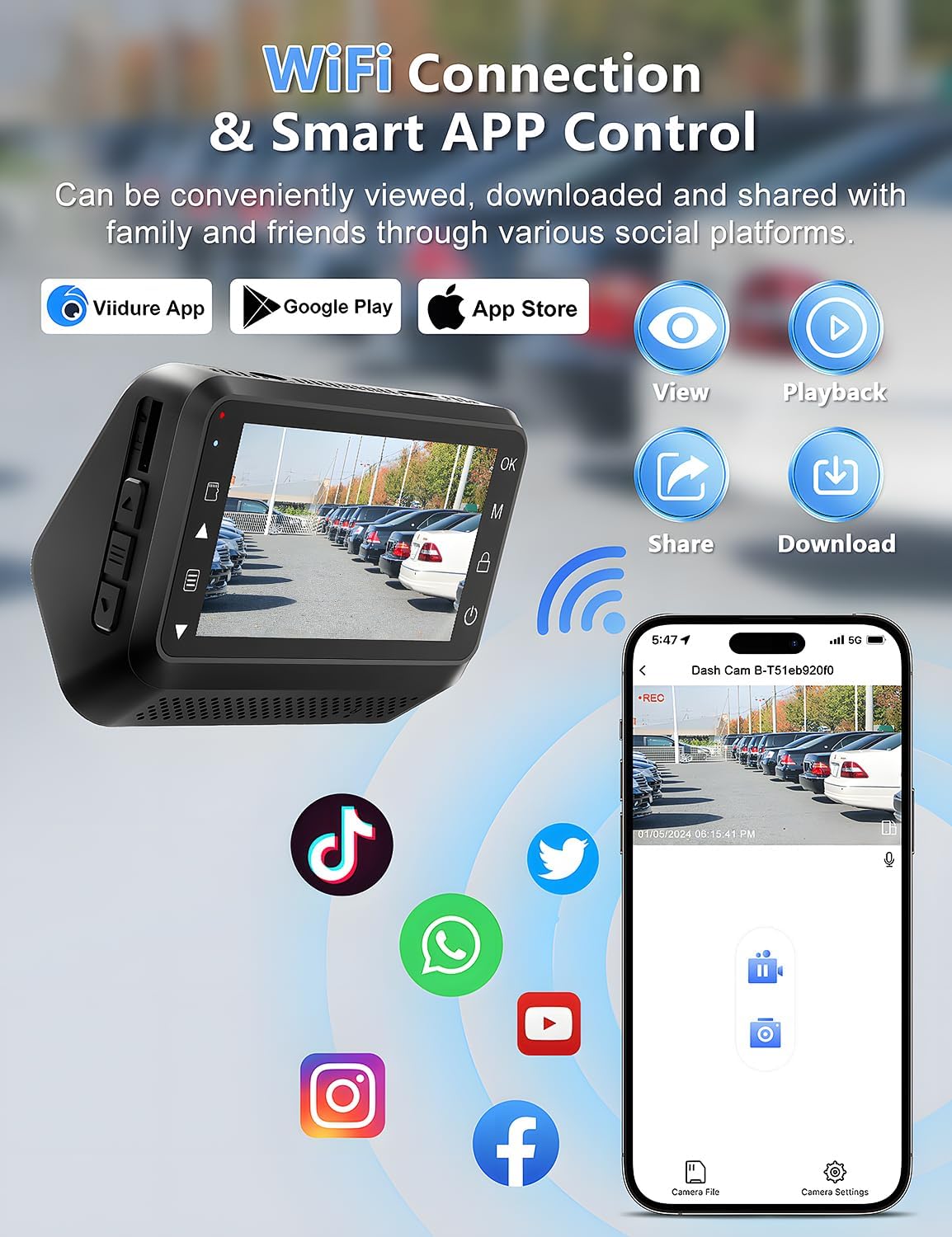 Dash Cam for Cars, 2K Car Camera with WiFi, Front Dash Camera for Cars, Otovoda Mini Dash Cam with Super Night Vision, 24 Hours Parking Monitor Dashcams, Loop Recording, WDR, G-Sensor