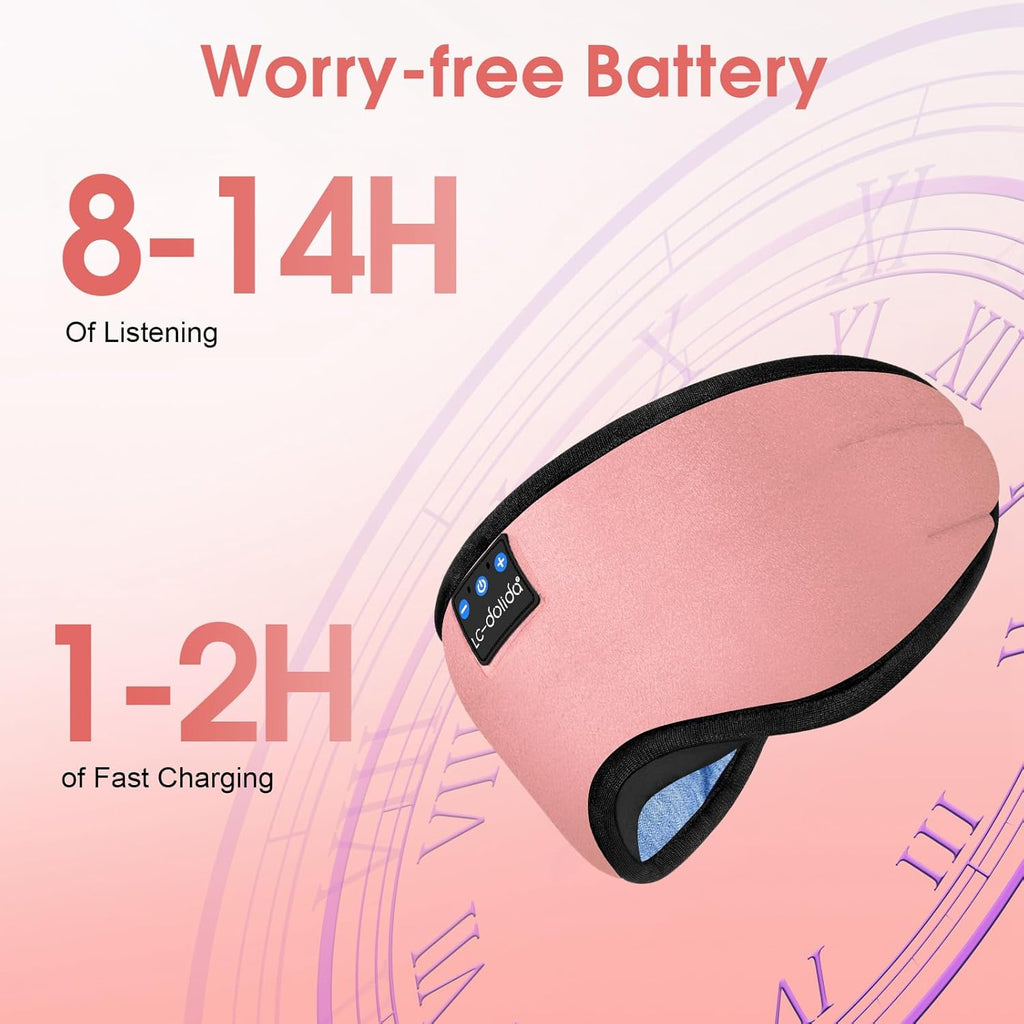 Sleep Headphones Bluetooth 5.4 Eye Mask Sleeping Headphones, Wireless Eye Mask Sleep Earbuds Built-in MIC Women Office Air Travel Cool Tech Gadgets Unique Gifts Pink