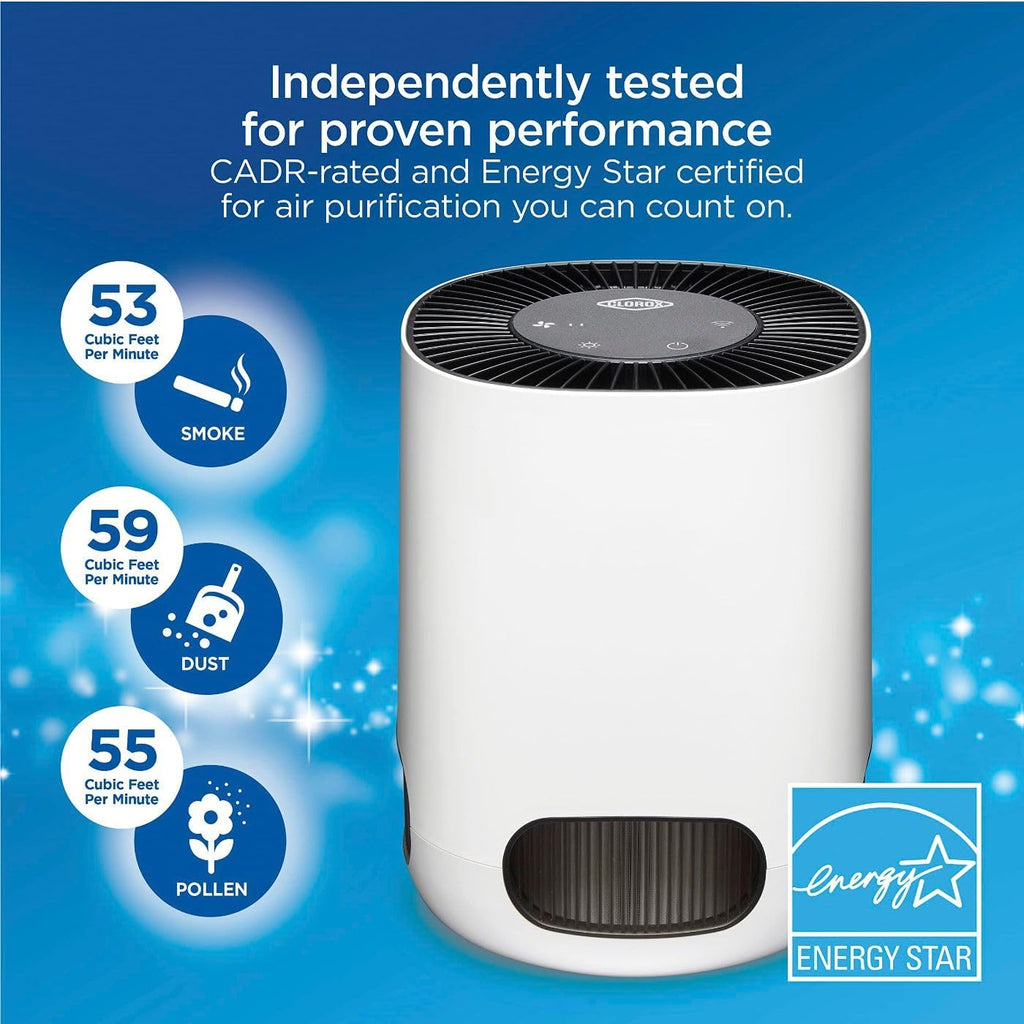 Clorox Smart Air Purifiers, True HEPA Filter, Works with Alexa, Small Rooms up to 200 Sq Ft, Removes 99.9% of Viruses, Wildfire Smoke, Mold, Allergies, Dust, AUTO Mode, Whisper Quiet