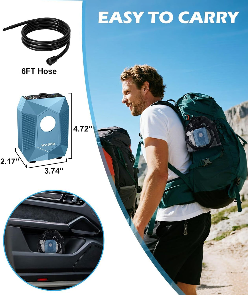 WADEO Portable Shower, 6000mAh Rechargeable Camping Shower Pump with Light, 5 Spray Modes, Fahrenheit Display, IPX8 Waterproof, Ideal for Camping, Travel, Car Washing, Pet Bathing